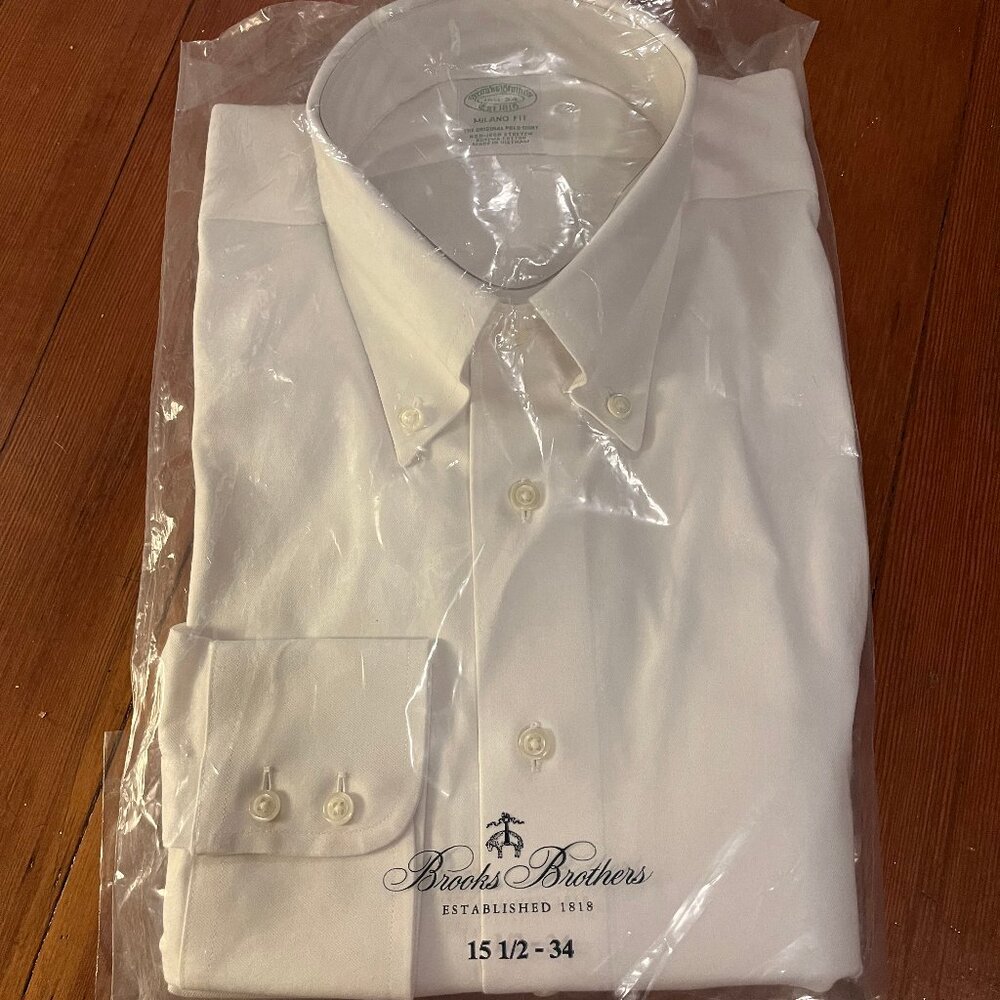 Brooks Brothers 15 1/2 x 34 White Milano Slim-fit Non-Stretch Pinpoint Shirt